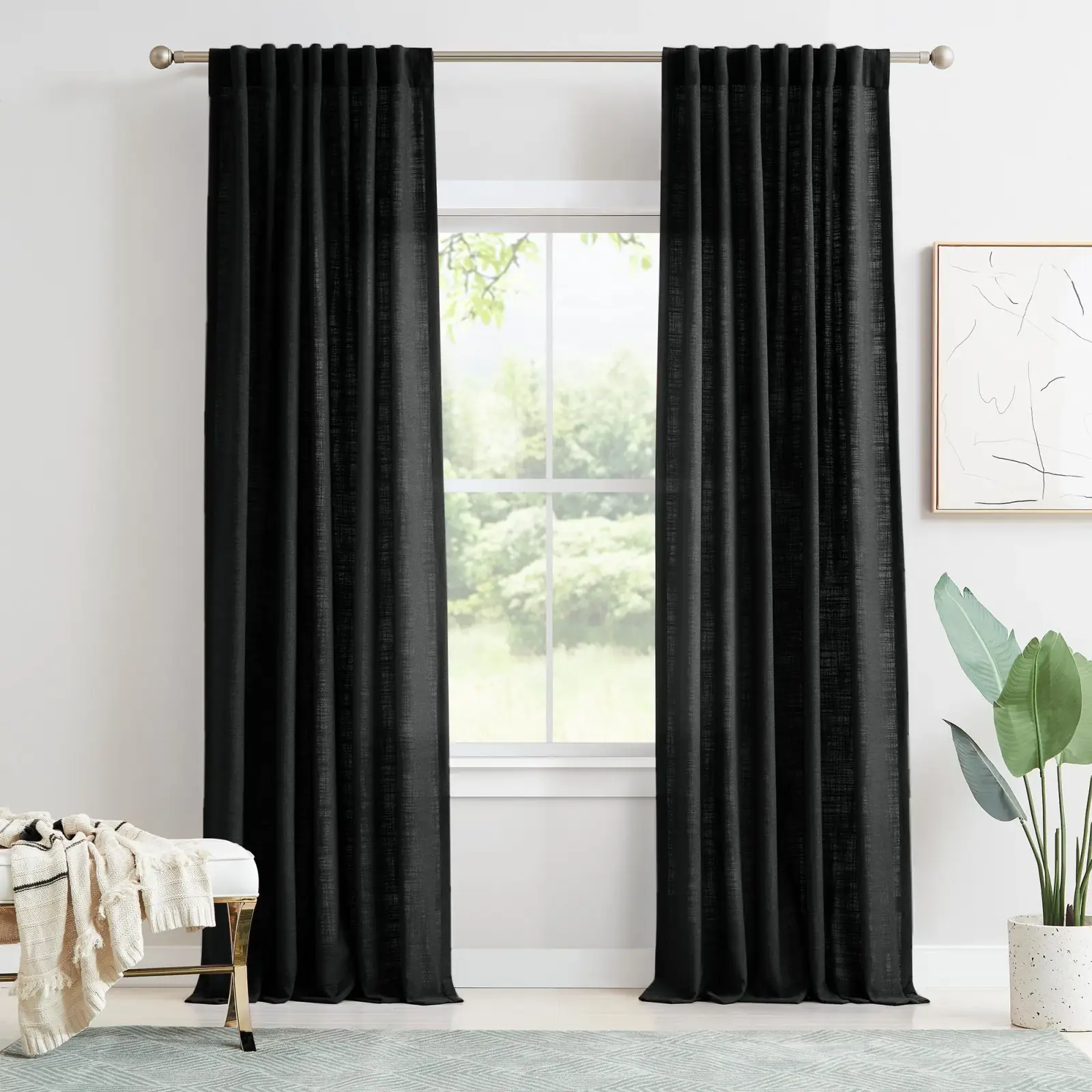 Lesley Linen Blend Curtains Black